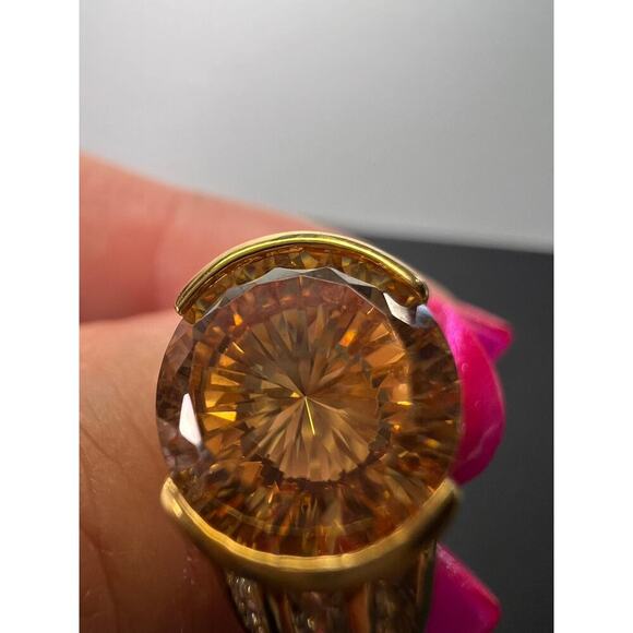 Champagne and white CZ gold over sterling ring size 8 - Picture 10 of 11